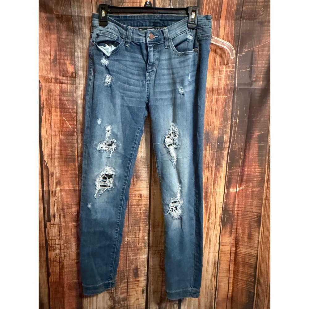 Judy Blue Skinny Fit Distressed Camo Patch Jeans Medium Wash Size 11/30